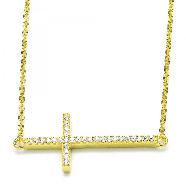Collares con Dije 04.336.0054.2.16 Plata Rodinada, Diseño de Cruz, con Zirconia Cubica Blanca, Pulido, Dorado