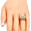 Anillo Multi Piedra 01.210.0049.09 Oro Laminado, Diseño de Flor, con Zirconia Cubica Blanca, Pulido, Dorado