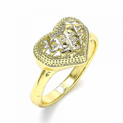 Anillo Elegante 01.233.0003.10 Oro Laminado, Diseño de Corazon, Diamantado, Dorado