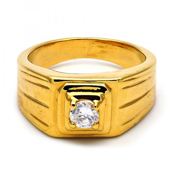 Anillo de Hombre 5.175.028.07 Oro Laminado, Diseño de Solitario, con Zirconia Cubica Blanca, Pulido, Dorado