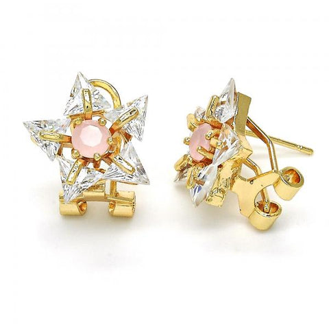 Arete Dormilona 02.217.0082.6 *PROMO* Oro Laminado, Diseño de Estrella, con Zirconia Cubica Rosado y Blanca, Pulido, Dorado