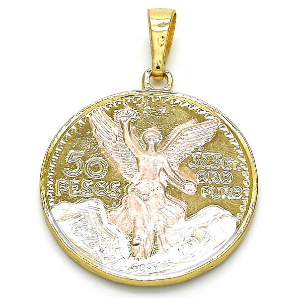 Dije Religioso 05.351.0015.1 Oro Laminado, Diseño de Moneda Centenario, Pulido, Tricolor