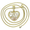 Collares con Dije 04.351.0012.20 Oro Laminado, Diseño de Corazon y Flor, Diseño de Corazon, Pulido, Tricolor