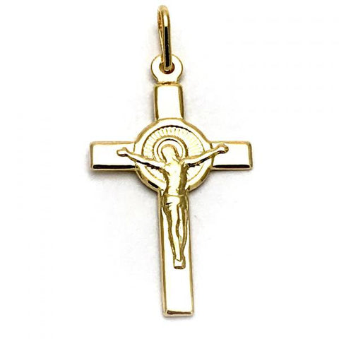 Dije Religioso 05.09.0091 Oro Laminado, Diseño de Cruz y Jesus, Diseño de Cruz, Pulido, Dorado