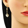 Arete Largo 02.387.0043.1 Oro Laminado, Diseño de Corazon, con Zirconia Cubica Blanca, Pulido, Dorado