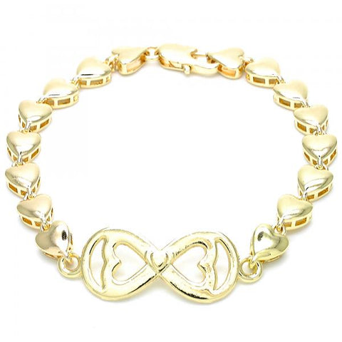 Pulsera Elegante 03.63.1856.07 Oro Laminado, Diseño de Infinito y Corazon, Diseño de Infinito, Pulido, Dorado