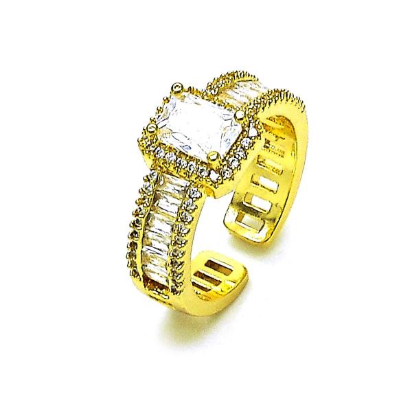 Anillo Multi Piedra 01.341.0110 Oro Laminado, Diseño de Baguette, con Zirconia Cubica Blanca y Micro PaveBlanca, Pulido, Dorado