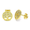 Arete Dormilona 02.342.0125 Oro Laminado, Diseño de Arbol, con Micro Pave Blanca, Pulido, Dorado