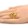 Anillo Multi Piedra 01.241.0030.08 Oro Laminado, Diseño de Llave Griega, con Cristal Blanca, Pulido, Dorado