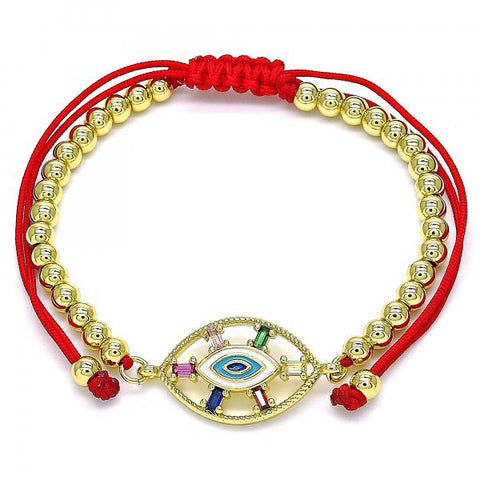 Pulsera Bolo Ajustable 03.341.0091.11 Oro Laminado, Diseño de Bola y Ojo Griego, Diseño de Bola, con Zirconia Cubica Multicolor, Esmaltado Multicolor, Dorado