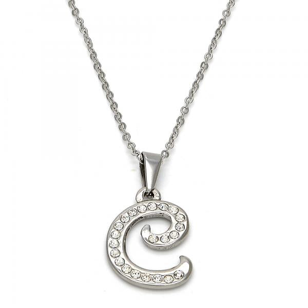 Collares con Dije 04.238.0003.1.18 Acero Inoxidable, Diseño de Iniciales y Rolo, Diseño de Iniciales, con Cristal Blanca, Pulido, Acero