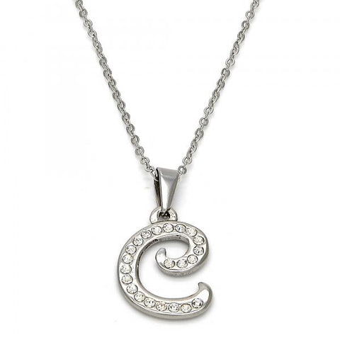 Collares con Dije 04.238.0003.1.18 Acero Inoxidable, Diseño de Iniciales y Rolo, Diseño de Iniciales, con Cristal Blanca, Pulido, Acero