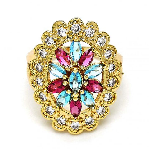 Anillo Multi Piedra 01.206.0001.07 Oro Laminado, con Zirconia Cubica Multicolor y Blanca, Pulido, Dorado