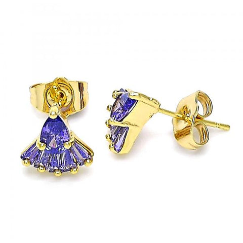 Arete Dormilona 02.310.0045 Oro Laminado, Diseño de Gota, con Zirconia Cubica Amatista, Pulido, Dorado