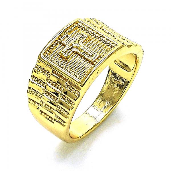 Anillo de Hombre 01.380.0018.12 Oro Laminado, Diseño de Crucifijo, Pulido, Dorado