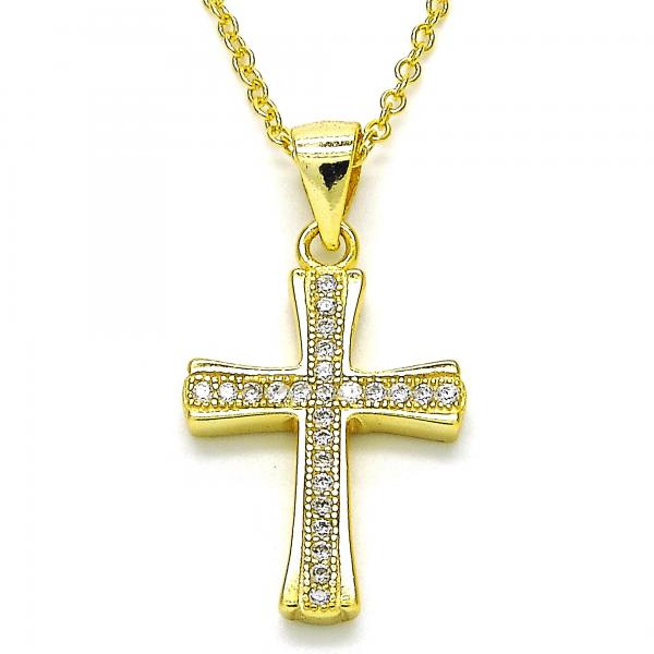 Collares con Dije 04.336.0115.2.16 Plata Rodinada, Diseño de Cruz, con Micro Pave Blanca, Pulido, Dorado