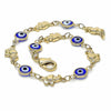 Pulsera Elegante 03.326.0010.2.08 Oro Laminado, Diseño de Ojo Griego y Elefante, Diseño de Ojo Griego, Resinado Azul, Dorado