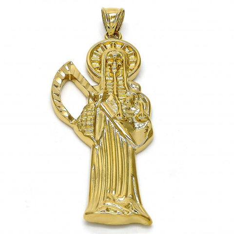 Dije Religioso 05.185.0010.2 Oro Laminado, Diseño de Santa Muerte, Pulido, Dorado