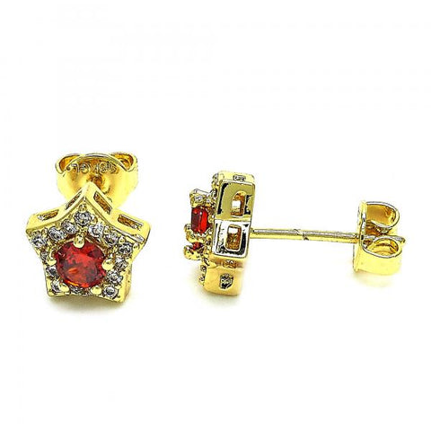 Arete Dormilona 02.156.0319 Oro Laminado, Diseño de Estrella, con Zirconia Cubica Granate y Blanca, Pulido, Dorado