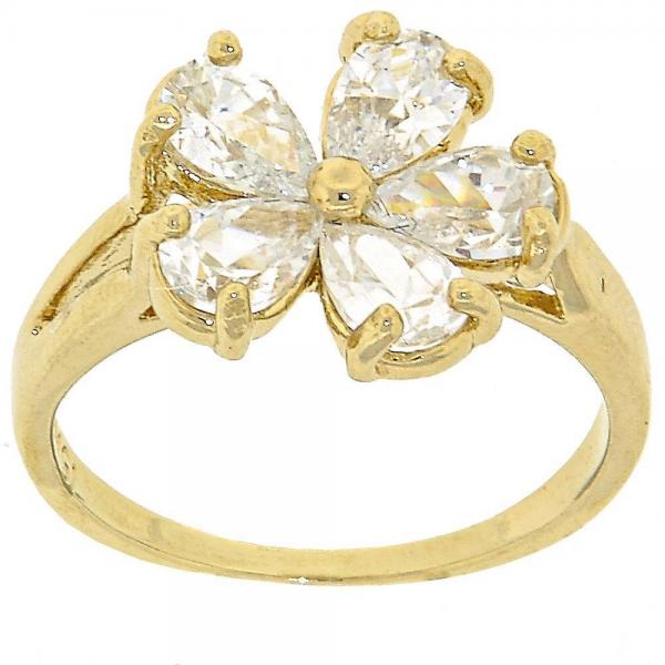 Anillo Multi Piedra 5.172.026.09 Oro Laminado, Diseño de Flor, con Zirconia Cubica Blanca, Dorado