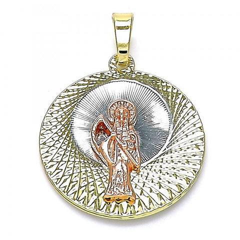 Dije Religioso 05.380.0128 Oro Laminado, Diseño de Santa Muerte, Diamantado, Tricolor