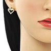 Juego de Arete y Dije de Adulto 10.199.0021.2 Oro Laminado, Diseño de Corazon, con Micro Pave Granate y Blanca, Pulido, Dorado