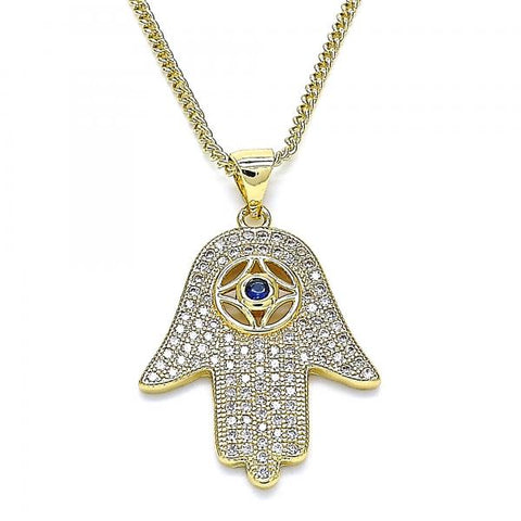 Collares con Dije 04.156.0205.1.20 Oro Laminado, Diseño de Mano de Dios, con Zirconia Cubica Zafiro Azul y CristalBlanca, Pulido, Dorado