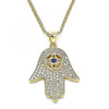 Collares con Dije 04.156.0205.1.20 Oro Laminado, Diseño de Mano de Dios, con Zirconia Cubica Zafiro Azul y CristalBlanca, Pulido, Dorado
