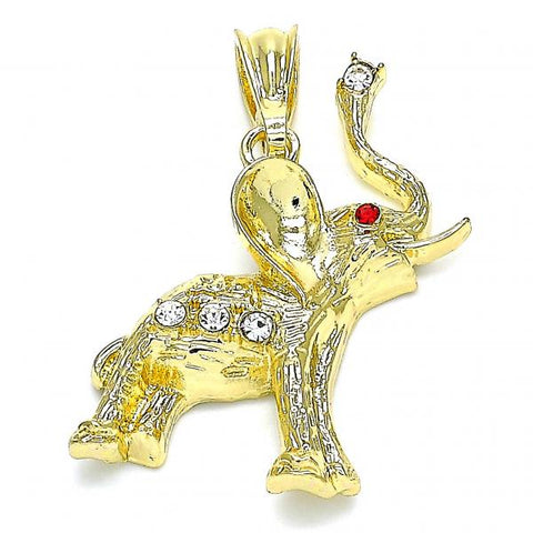 Dije Elegante 05.351.0101 Oro Laminado, Diseño de Elefante, con Cristal Blanca y Granate, Pulido, Dorado