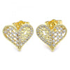 Arete Dormilona 02.156.0492 Oro Laminado, Diseño de Corazon, con Micro Pave Blanca, Pulido, Dorado