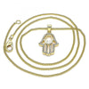 Collares con Dije 04.156.0415.20 Oro Laminado, Diseño de Mano de Dios, con Micro Pave Blanca, Pulido, Dorado