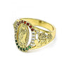 Anillo Multi Piedra 01.380.0025.1.08 Oro Laminado, Diseño de Guadalupe y Flor, Diseño de Guadalupe, con Zirconia Cubica Multicolor, Pulido, Dorado