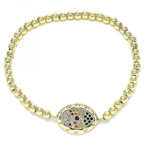 Pulsera Elegante 03.299.0054.07 Oro Laminado, Diseño de Bead Expandible y Ojo Griego, Diseño de Bead Expandible, con Micro Pave Multicolor, Pulido, Dorado