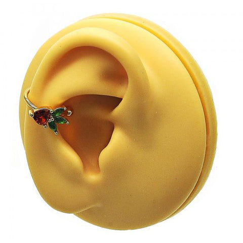 Arete Orejera 02.213.0381 Oro Laminado, Diseño de Fresa, con Zirconia Cubica Granate y Verde, Pulido, Dorado