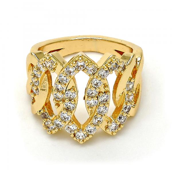 Anillo Multi Piedra 01.210.0052.08 Oro Laminado, con Zirconia Cubica Blanca, Pulido, Dorado