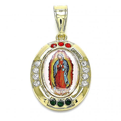 Dije Religioso 05.253.0148 Oro Laminado, Diseño de Guadalupe, con Cristal Multicolor, Pulido, Dorado