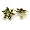 Arete Dormilona 02.64.0639.3 Oro Laminado, Diseño de Flor, con Cristal Verde y Blanca, Pulido, Dorado