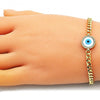 Pulsera Elegante 03.341.0166.08 Oro Laminado, Diseño de Ojo Griego, con Micro Pave Blanca y Madre PerlaBlanca, Pulido, Dorado