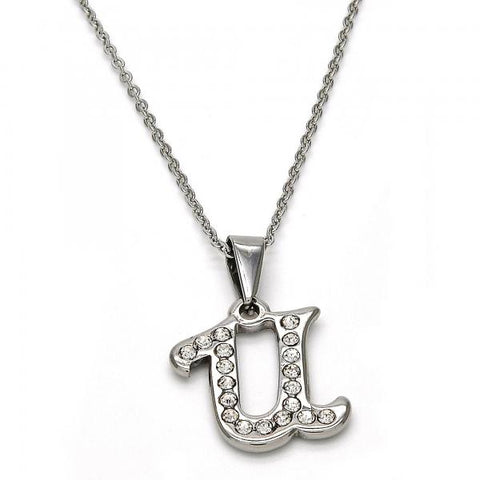 Collares con Dije 04.238.0027.18 Acero Inoxidable, Diseño de Iniciales y Rolo, Diseño de Iniciales, con Cristal Blanca, Pulido, Acero