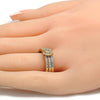 Anillo Multi Piedra 01.100.0005.09 Oro Laminado, Diseño de Mariposa y Triple, Diseño de Mariposa, con Micro Pave Blanca y Zirconia CubicaBlanca, Pulido, Dorado
