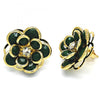 Arete Dormilona 02.64.0641.3 Oro Laminado, Diseño de Flor, con Cristal Verde y Blanca, Pulido, Dorado