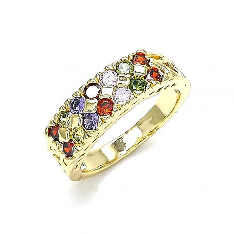 Anillo Multi Piedra 01.346.0023.1.09 Oro Laminado, con Zirconia Cubica Multicolor, Pulido, Dorado