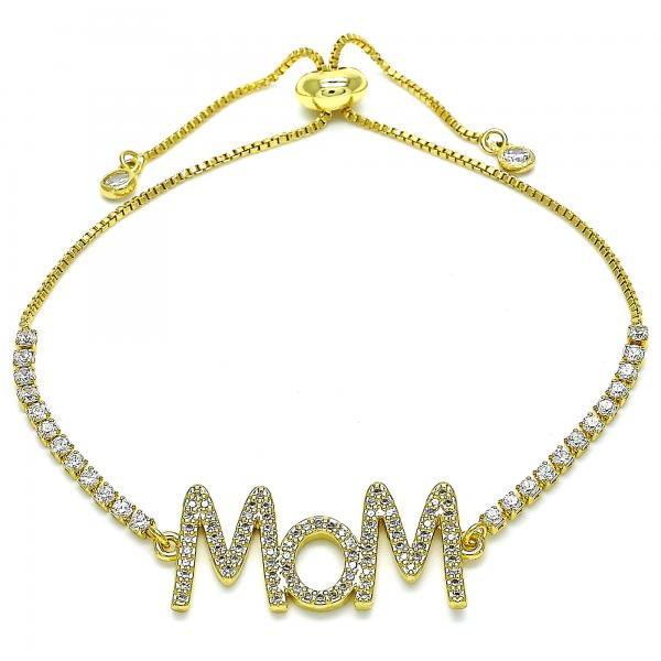 Pulsera Bolo Ajustable 03.341.0127.11 Oro Laminado, Diseño de Mama, con Micro Pave Blanca, Pulido, Dorado