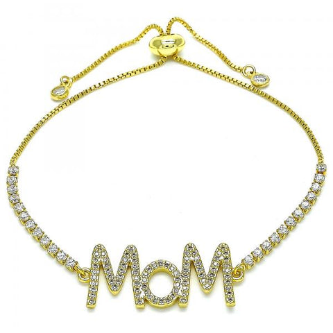 Pulsera Bolo Ajustable 03.341.0127.11 Oro Laminado, Diseño de Mama, con Micro Pave Blanca, Pulido, Dorado