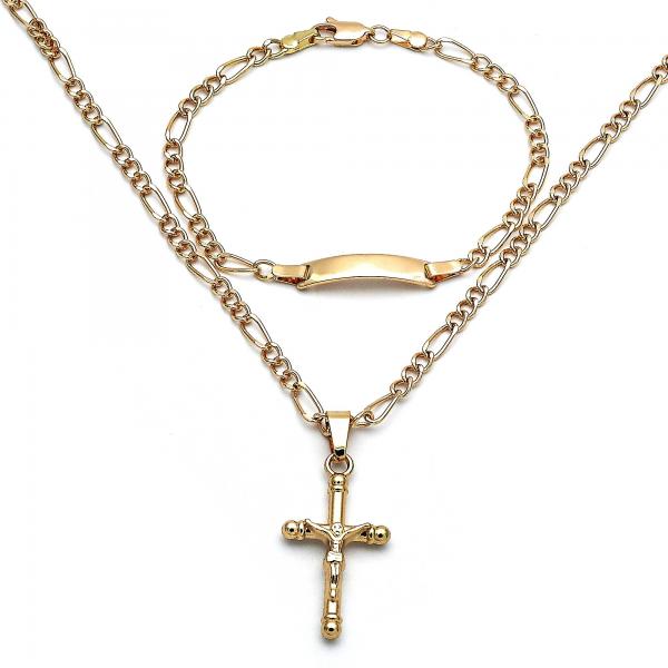Collar y Pulso 06.63.0260 Oro Laminado, Diseño de Crucifijo, Pulido, Dorado