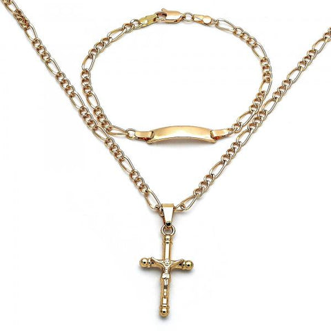 Collar y Pulso 06.63.0260 Oro Laminado, Diseño de Crucifijo, Pulido, Dorado