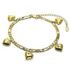 Tobillera de Dije 03.383.0024.1.10 Oro Laminado, Diseño de Corazon y Figaro, Diseño de Corazon, Pulido, Dorado