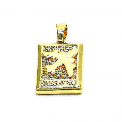 Dije Elegante 05.193.0003 Oro Laminado, Diseño de Avión, con Micro Pave Blanca, Pulido, Dorado