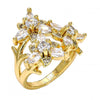 Anillo Multi Piedra 01.210.0016.07 Oro Laminado, Diseño de Flor, con Zirconia Cubica Blanca, Pulido, Dorado