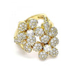 Anillo Multi Piedra 01.266.0044.09 Oro Laminado, Diseño de Flor, con Micro Pave Blanca y Zirconia CubicaBlanca, Pulido, Dorado
